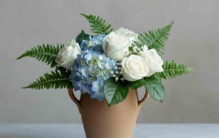 White Roses, Hydrangea and Ferns Sympathy Arrangement